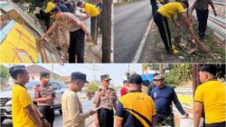 Green Policing, Polisi Bersama Masyarakat Gotong Royong Jaga Kebersihan di Simpang 4 Negeri Baru